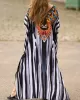 Printed Split-side Striped Batwing Sleeves Loose V-neck Maxi Dresses Beach Cover-Up