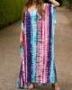 Contrast Color Printed Split-Side Batwing Sleeves Loose V-Neck Maxi Dresses Beach Cover-Up