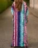 Contrast Color Printed Split-Side Batwing Sleeves Loose V-Neck Maxi Dresses Beach Cover-Up