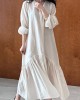 Elasticity Pleated Solid Color Split-Joint Zipper High Waisted Long Sleeves V-Neck Midi Dresses