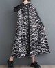 Buttoned Contrast Color Printed A-Line Long Sleeves Lapel Shirt Dress Midi Dresses