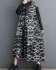 Buttoned Contrast Color Printed A-Line Long Sleeves Lapel Shirt Dress Midi Dresses