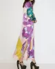 Printed Split-Side A-Line Long Sleeves Round-Neck Maxi Dresses