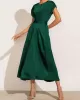 Solid Color Split-Joint Tied Waist Loose Short Sleeves Round-neck Midi Dresses