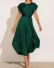 Solid Color Split-Joint Tied Waist Loose Short Sleeves Round-neck Midi Dresses