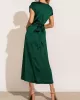 Solid Color Split-Joint Tied Waist Loose Short Sleeves Round-neck Midi Dresses