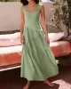 Backless Elasticity Lace-Up Pleated Solid Color Split-Joint Loose Sleeveless Square-Neck Maxi Dresses