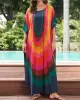 Contrast Color Printed Sun Protection Batwing Sleeves Loose Round-Neck Maxi Dresses