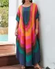 Contrast Color Printed Sun Protection Batwing Sleeves Loose Round-Neck Maxi Dresses