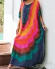 Contrast Color Printed Sun Protection Batwing Sleeves Loose Round-Neck Maxi Dresses