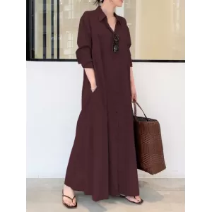 Original Solid Color Lapel Shirt Dress