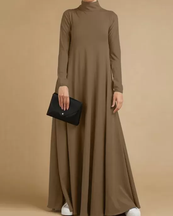 Casual Loose 4 Colors High-Neck Long Sleeves Maxi Dress