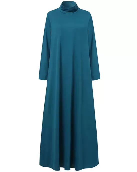 Casual Loose 4 Colors High-Neck Long Sleeves Maxi Dress