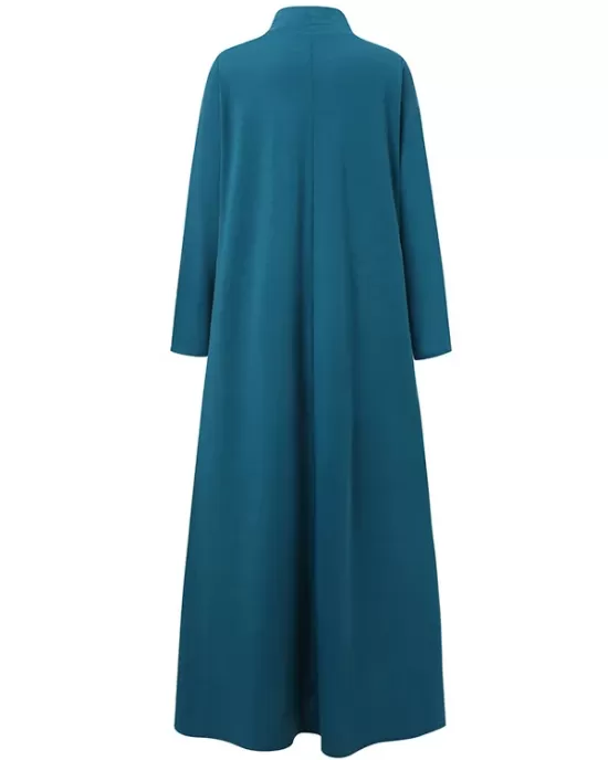 Casual Loose 4 Colors High-Neck Long Sleeves Maxi Dress