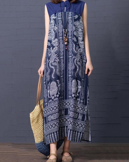 Loose National Style Sleeveless Long Dress