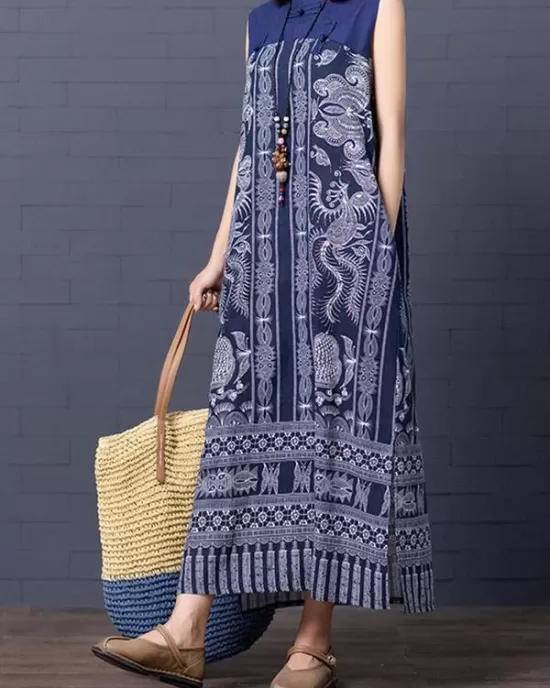 Loose National Style Sleeveless Long Dress