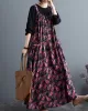 Artistic Retro Ramie Cotton Loose 3 Colors Floral Printed Square-Neck Sleeveless Strap Dress