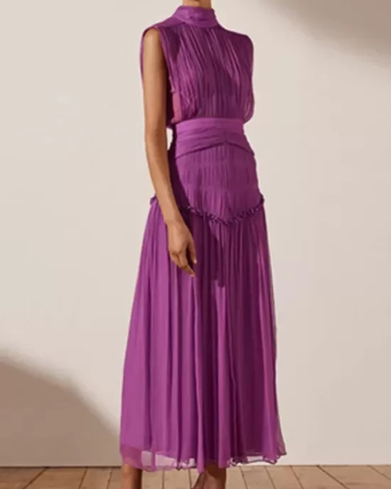 Urban Solid Color High Waisted Falbala Maxi Dress