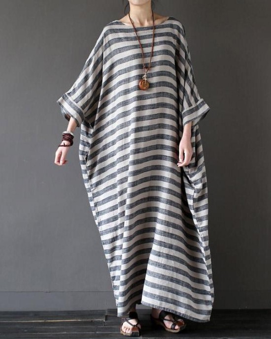 Vintage Loose Striped Dress