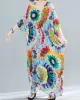 Vintage Loose Tie-Dyed Batwing Sleeves V-Neck Maxi Dress