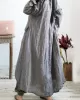 Loose Vintage Linen Plaid Round-neck Long Dress