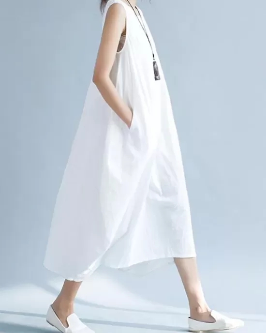 New Artistic Solid Sleeveless Dress