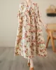 Floral Printed Pleated Split-Joint Loose Raglan Sleeve Round-Neck Midi Dresses