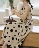 Contrast Color Pleated Polka-Dot Split-Joint Tied Waist Loose Sleeveless Round-Neck Midi Dresses