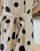 Contrast Color Pleated Polka-Dot Split-Joint Tied Waist Loose Sleeveless Round-Neck Midi Dresses