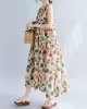 Floral Printed Pleated Split-Joint Loose Sleeveless Round-Neck Midi Dresses