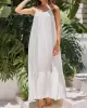 A-Line Loose Pleated Solid Color Split-Joint Round-Neck Midi Dresses Slip Dress