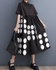 Buttoned Pockets Polka Dot Printed A-line Loose Lapel Midi Dresses