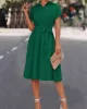 Buttoned Solid Color Tied Waist A-Line High Waisted Lapel Collar Shirt Dress Midi Dresses