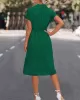 Buttoned Solid Color Tied Waist A-Line High Waisted Lapel Collar Shirt Dress Midi Dresses