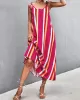 Contrast Color Striped Tied Loose Sleeveless U-Neck Slip Dress Midi Dresses