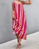 Contrast Color Striped Tied Loose Sleeveless U-Neck Slip Dress Midi Dresses