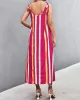 Contrast Color Striped Tied Loose Sleeveless U-Neck Slip Dress Midi Dresses