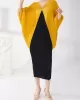 Contrast Color Pleated Batwing Sleeves Loose Round-neck Midi Dresses