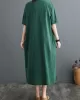 Chinese Frog Buttons Pockets Solid Color Split-Side A-Line Loose V-Neck Midi Dresses