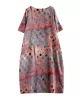 Contrast Color Polka-Dot Printed Half Sleeves Loose Round-Neck Midi Dresses