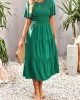 Elastics Solid Color Loose Short Sleeves Round-neck Midi Dresses