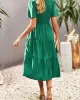 Elastics Solid Color Loose Short Sleeves Round-neck Midi Dresses