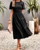 Elastics Solid Color Loose Short Sleeves Round-neck Midi Dresses