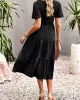 Elastics Solid Color Loose Short Sleeves Round-neck Midi Dresses