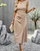 Hollow Solid Color Split-side Sleeveless Round-neck Midi Dresses