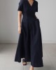 Simple Casual Solid Color Pleated Midi Dress