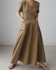 Simple Casual Solid Color Pleated Midi Dress