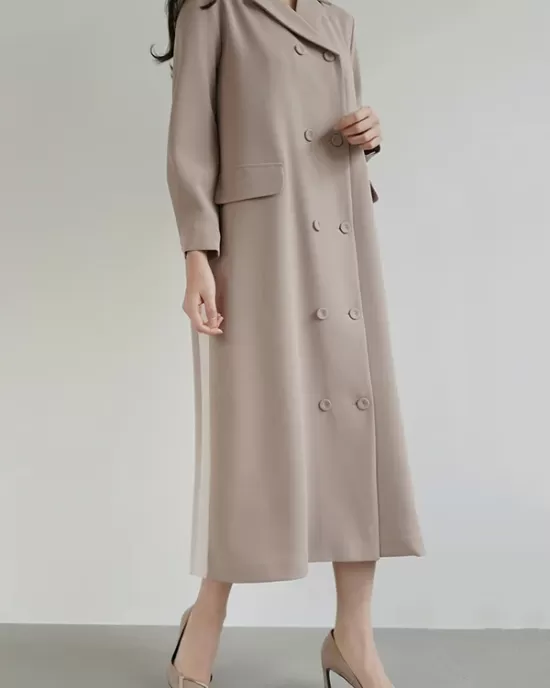 Original Chic Pleated Notched Collar Blazer Midi Dress