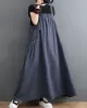 Vintage Loose Artistic Retro Solid Color Strap Denim Midi Dress