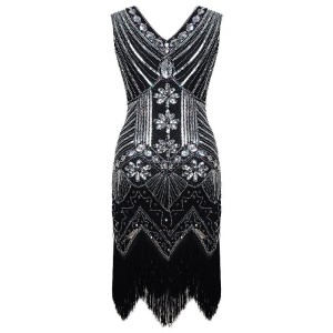 Evening H-Line Beads Sequined Tasseled Midi Dresses